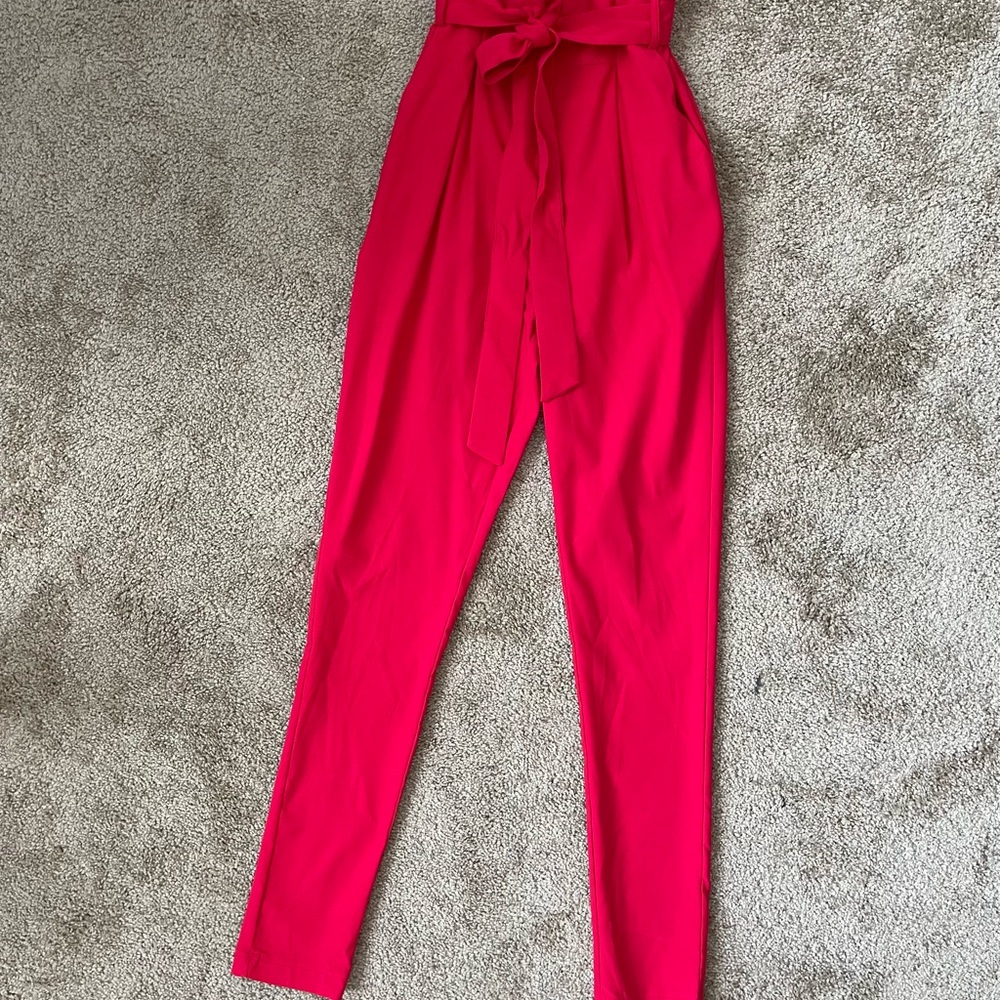 Windsor Tapered Leg Red Paperbag Tie-Waist Chic Women’s Pants